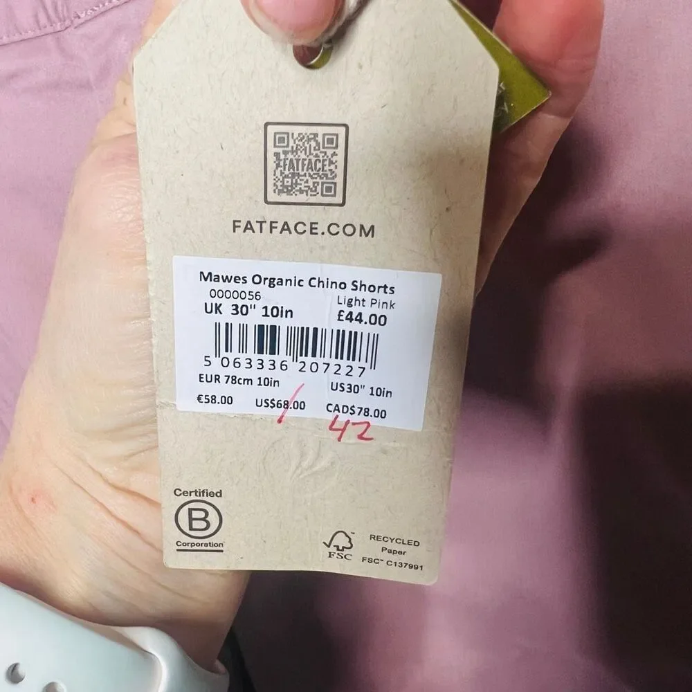 Fat Face Mawes Organic Chino Shorts Light Pink W 30, 10